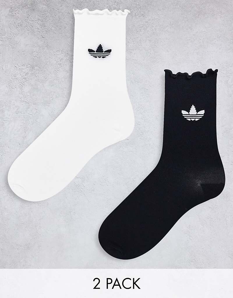 

Комплект из двух черно-белых носков с рюшами adidas Originals
