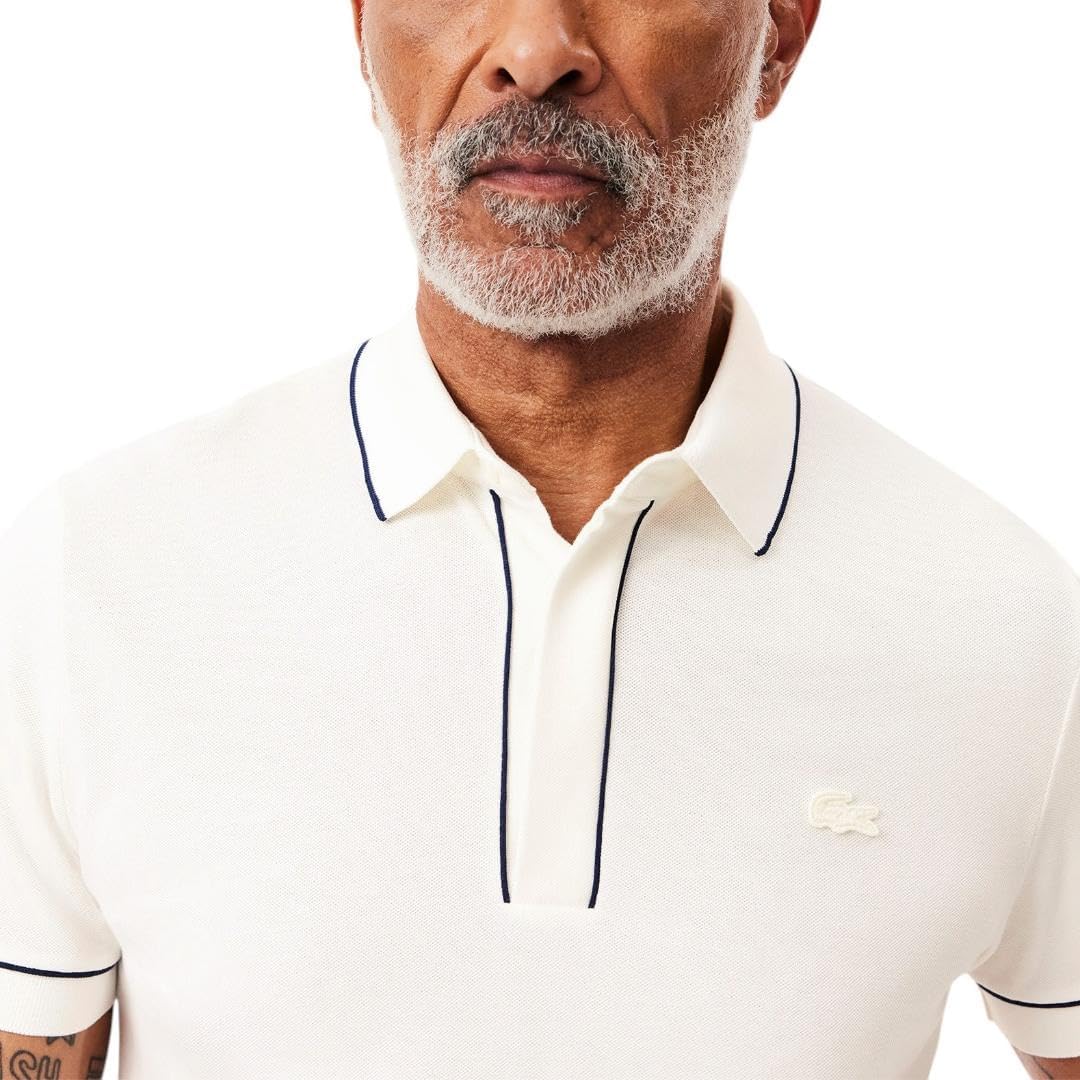 Lacoste мужская парижская поло с коротким рукавом regular fit и контрастным воротником и рукавами, Flour — фото 2