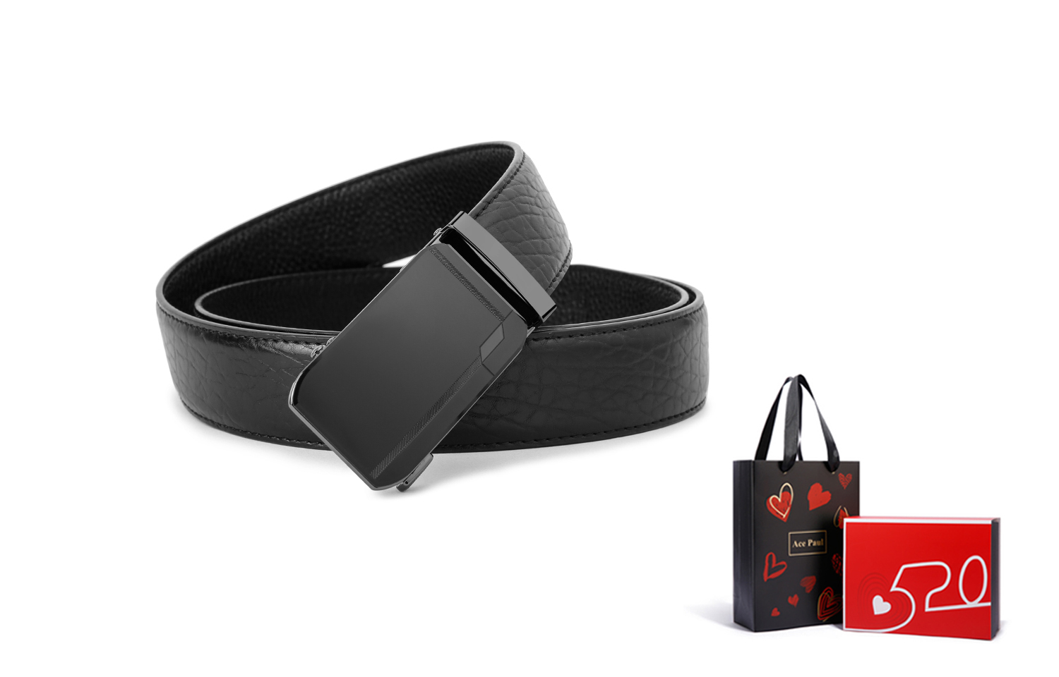

Ace Paul Ремень из натуральной кожи для мужчин черный шириной 3.5 см, Black elephant print 110cm + Valentine's Day gift box