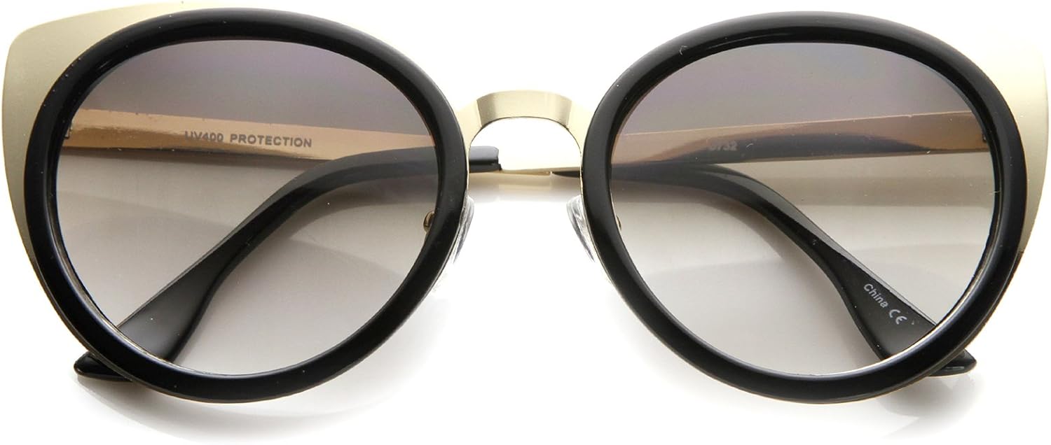 

Женские солнцезащитные очки zeroUV с двухцветными металлическими дужками и тонированными линзами в форме «кошачий глаз», диаметр линз 54 мм, Shiny Black-gold / Lavender