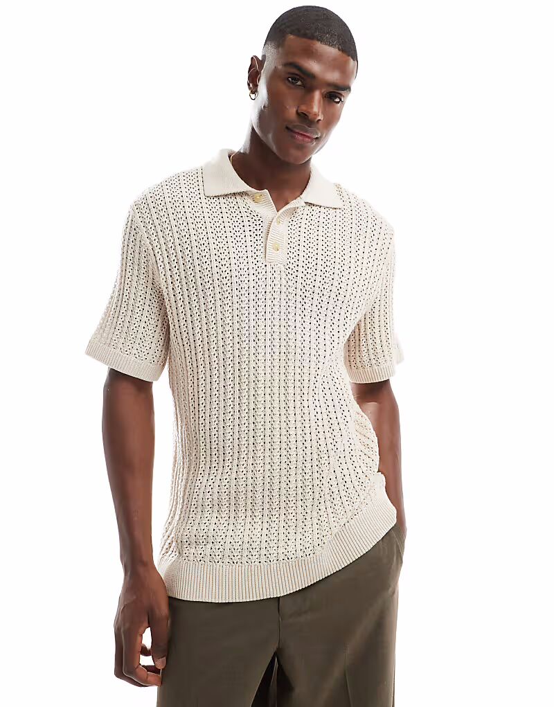 

Рубашка-поло Jack & Jones Premium, связанная крючком, белого цвета