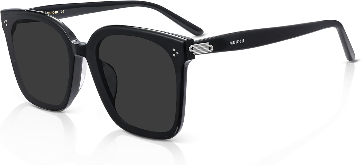 

Модные квадратные солнцезащитные очки MUJOSH для женщин и мужчин, поляризованные, с защитой от УФ-излучения UV400, эксклюзивный бренд очков EssilorLuxottica, Obsidian Black/Pure Gray Polarized 627