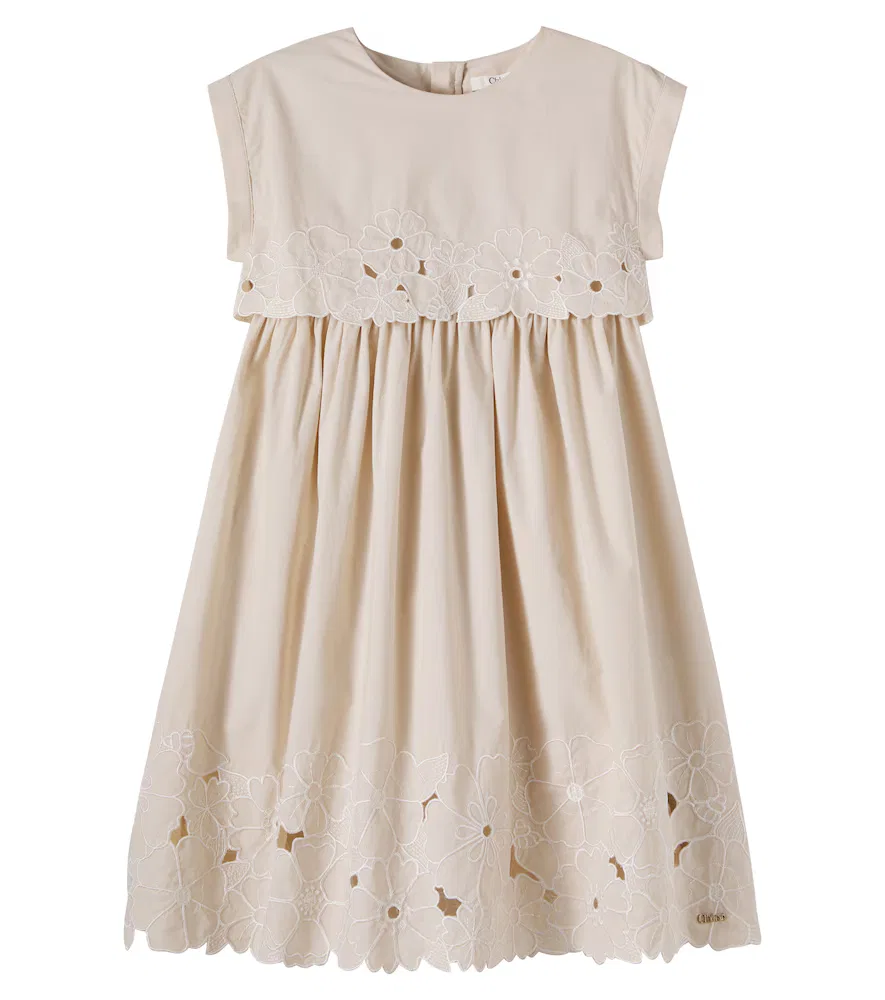 Хлопковое платье Broderie Anglaise Chloé Kids, розовый