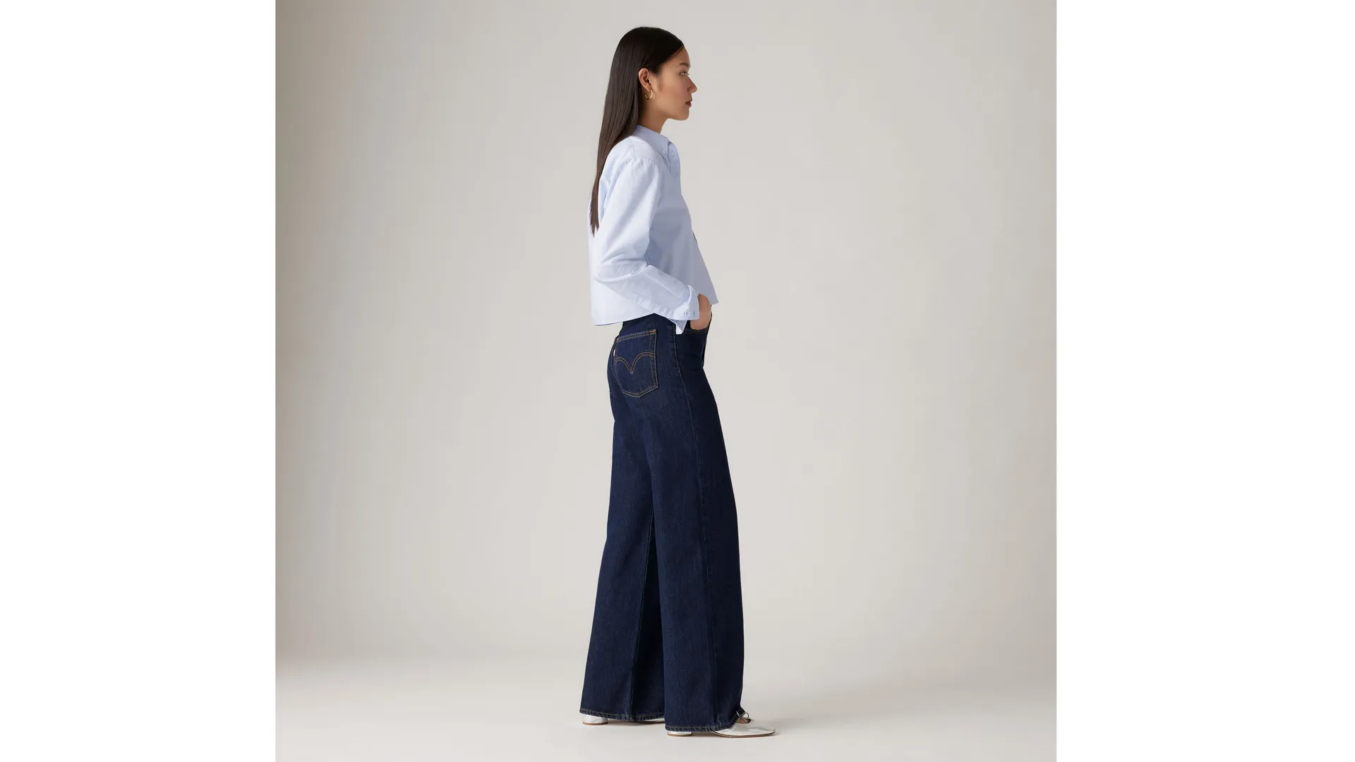 Женские джинсы Levi's Ribcage Wide Leg, темно-синий — фото 4