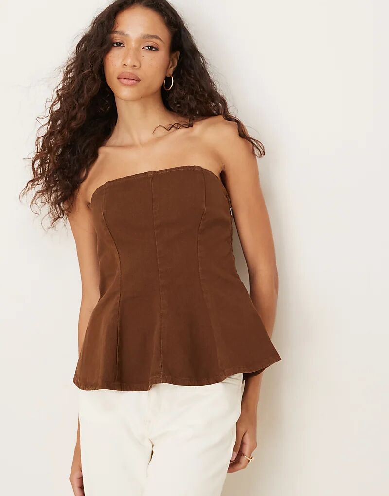 

Джинсовый структурированный топ-бандо ASOS DESIGN шоколадного цвета с баской