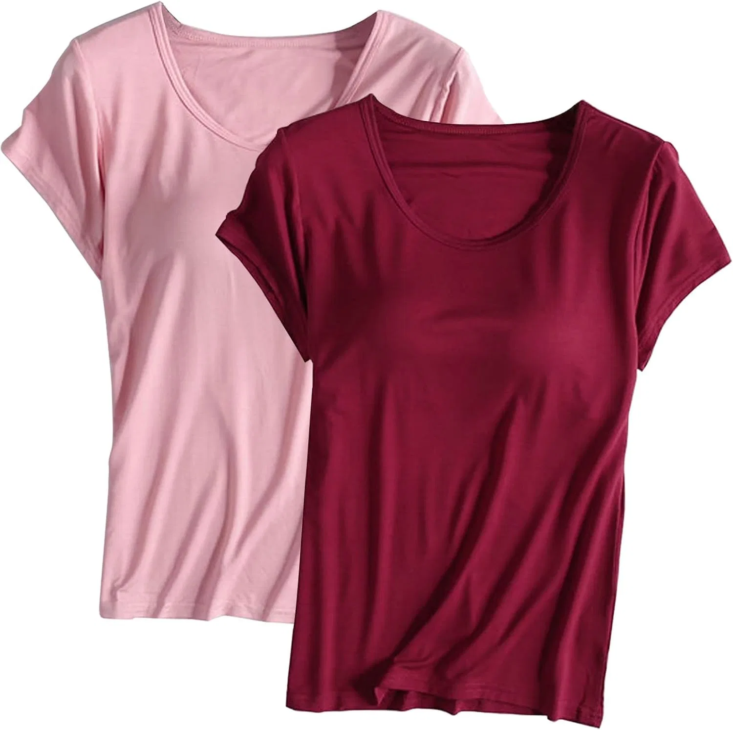 Футболка с встроенным бюстгальтером, 2 шт., Pink+wine