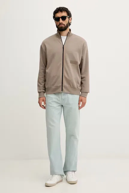 Олимпийка застегивающаяся свободный крой SW_Collar Full Zip BOSS Green, бежевый — фото 2
