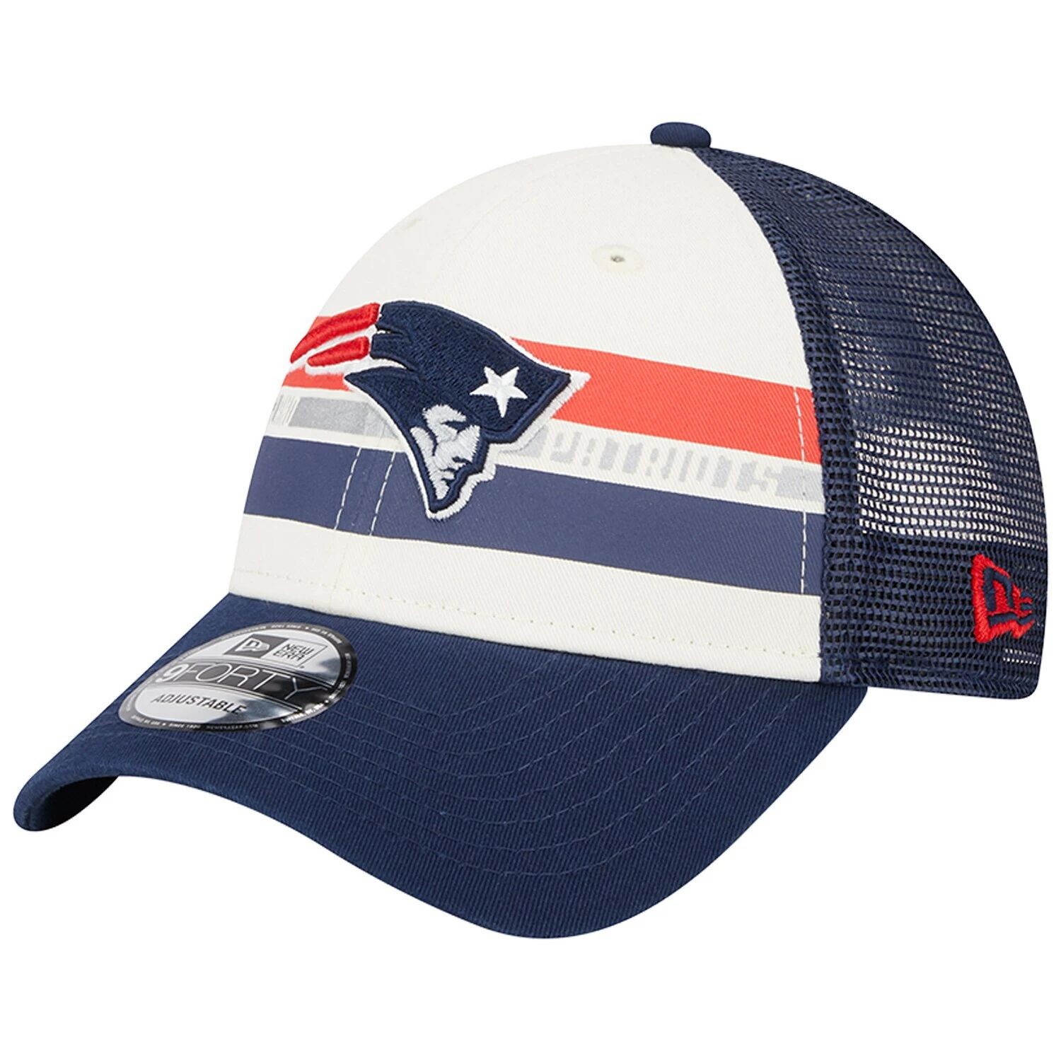

Мужская кепка New Era кремового/темно-синего цвета New England Patriots Team Stripe Trucker 9FORTY Snapback Hat