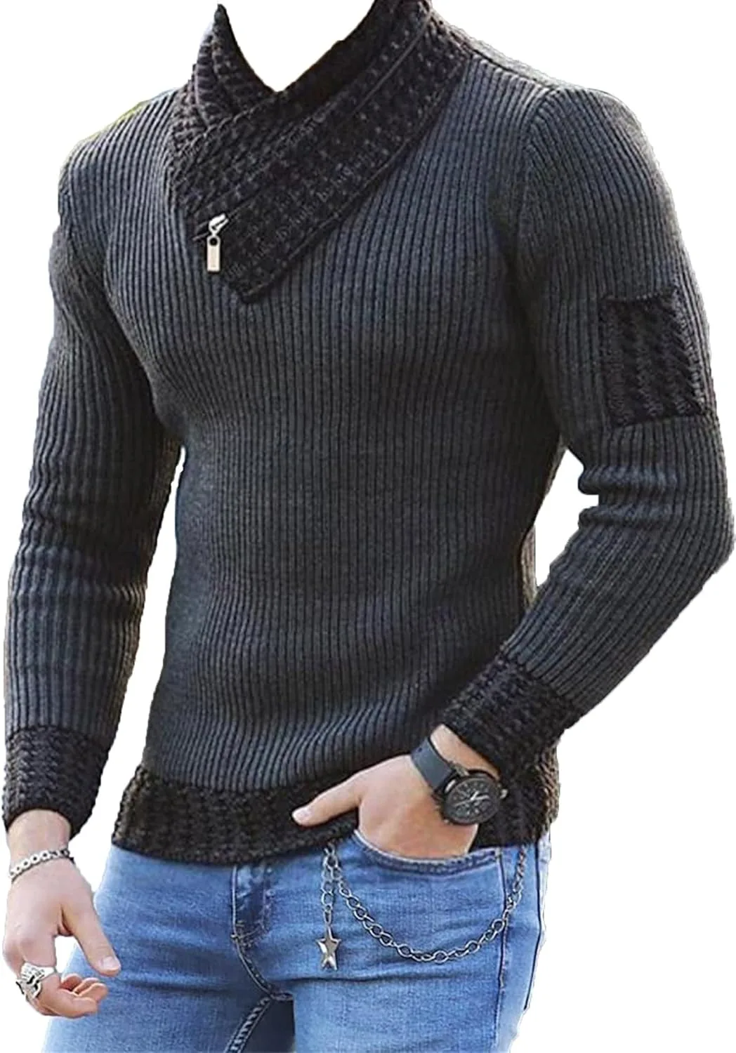 

Мужской свитер с воротником-шарфом и контрастными цветами Kaxiya2021