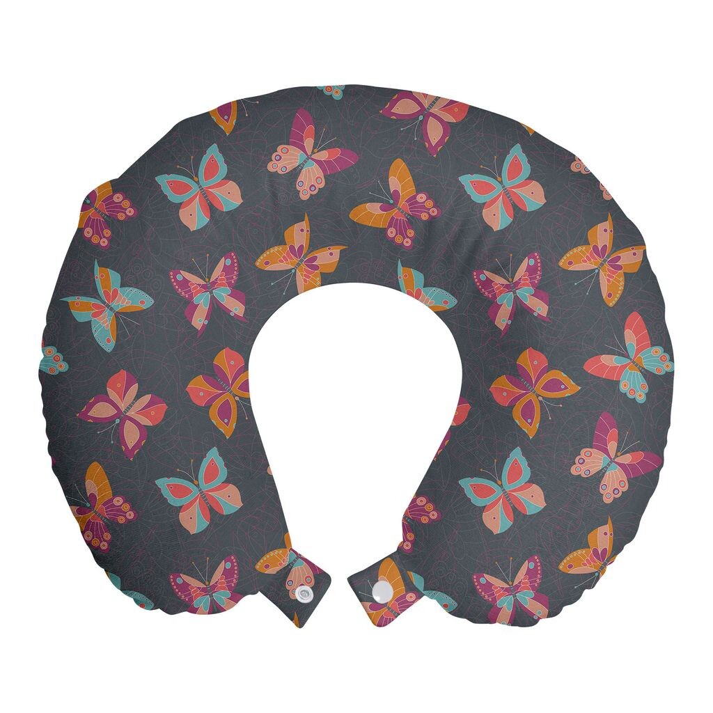 

Подушка для путешествий ABAKUHAUS Butterfly Travel Pillow, Happy and Vivid Moths, пенопластовый дорожный предмет для самолета и автомобиля, 30x30 см, фиолетово-синий многоцветный