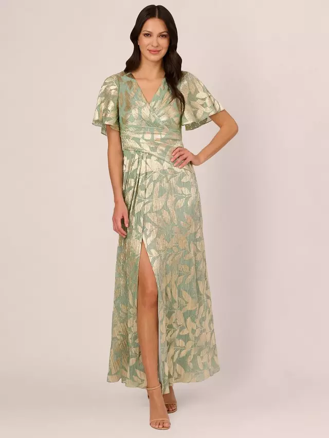 

Платье Adrianna Papell Foil Leaf Draped Maxi, цвет sage/gold