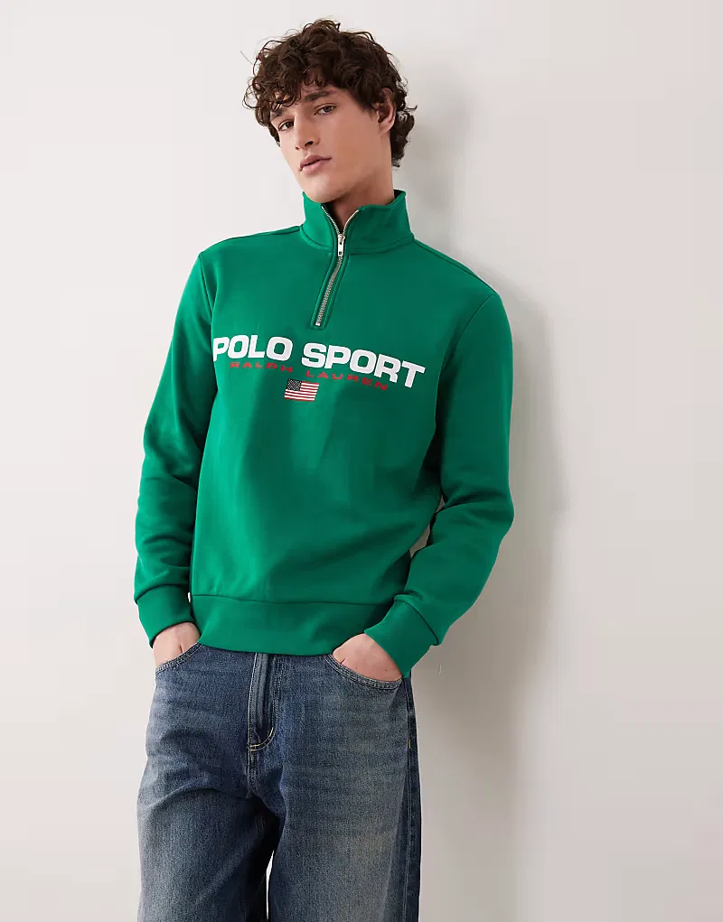Толстовка Polo Ralph Lauren Sport с логотипом в виде флага и застежкой-молнией до середины груди, зеленый