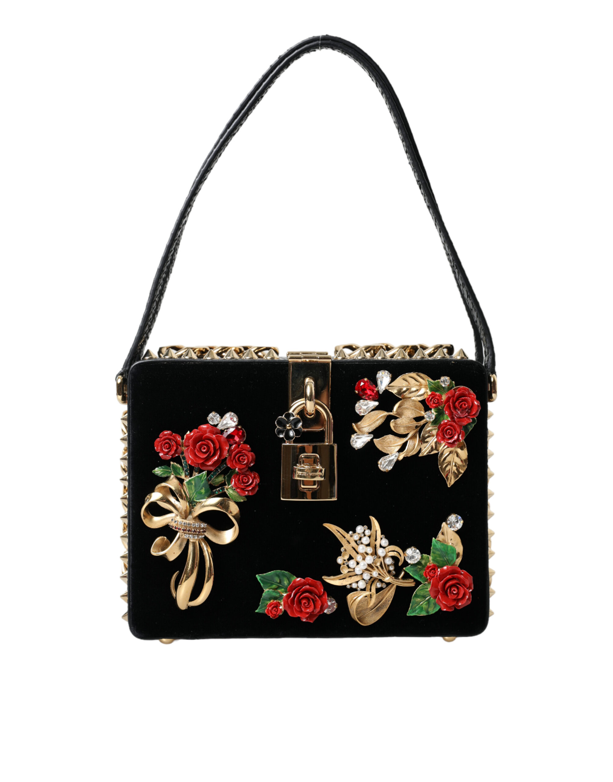 

Элегантная черная бархатная сумка-коробка с золотой фурнитурой Dolce & Gabbana