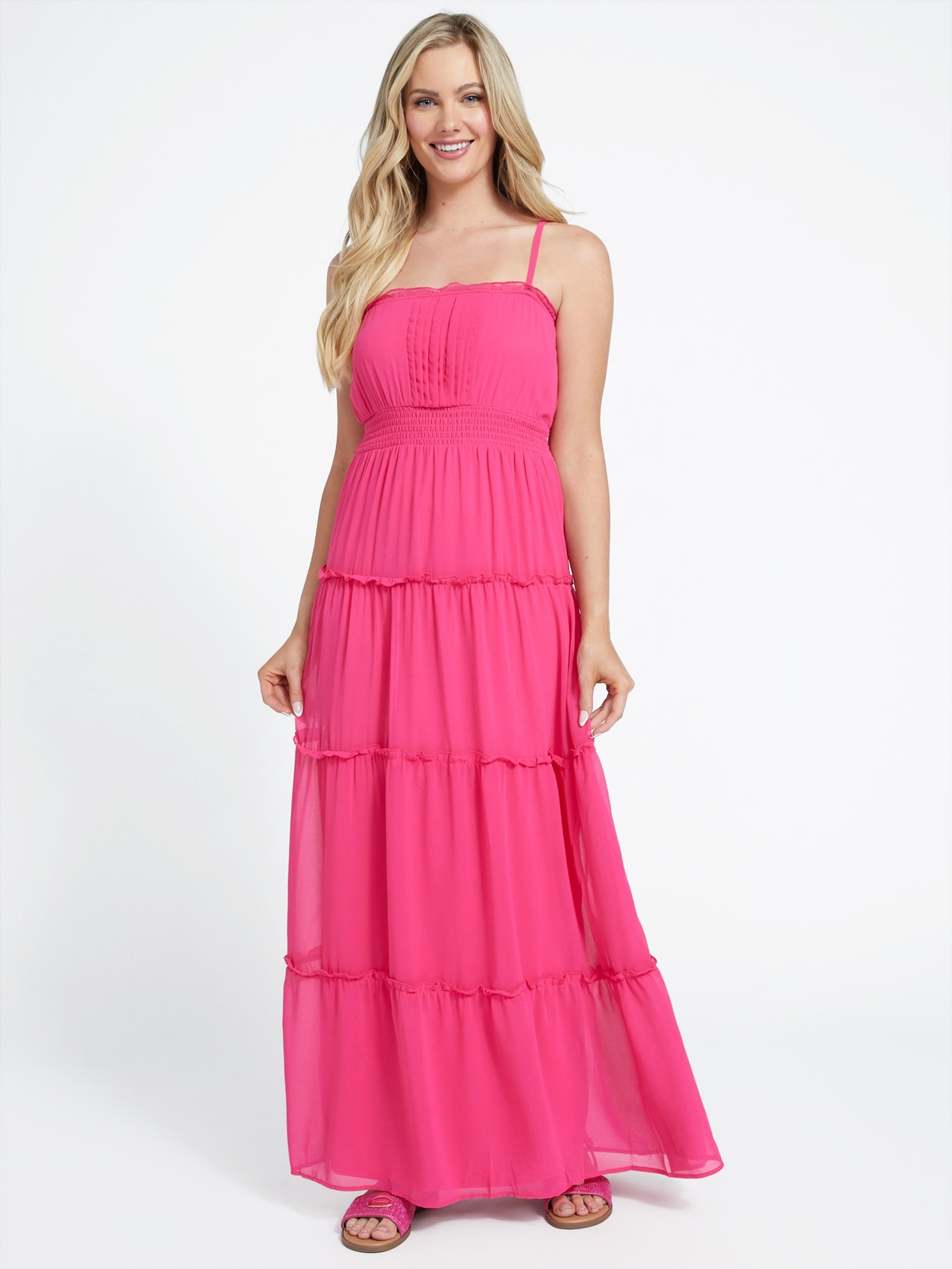 

Платье макси Zariah с ярусами Guess Factory, цвет full bloom pink