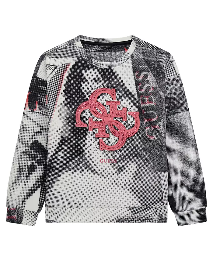 

Большие девочки свитшот с длинным рукавом в стиле коллаж из газет Guess, мультиколор