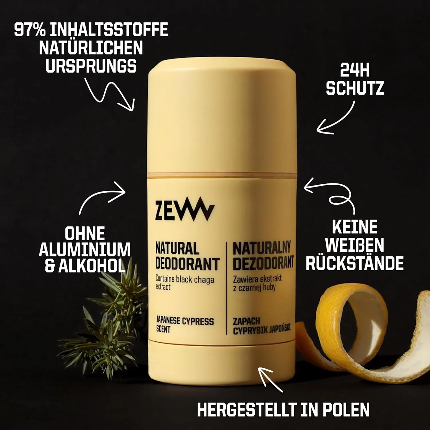 Мужской натуральный дезодорант-стик ZEW for Men с ароматом японского кипариса и бергамота Zew For Men — фото 2