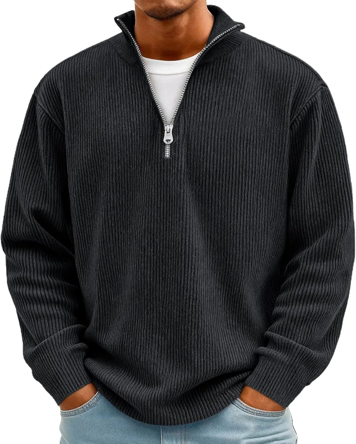 

Толстовка quarter zip мужская corduroy striped с длинным рукавом eoeioa
