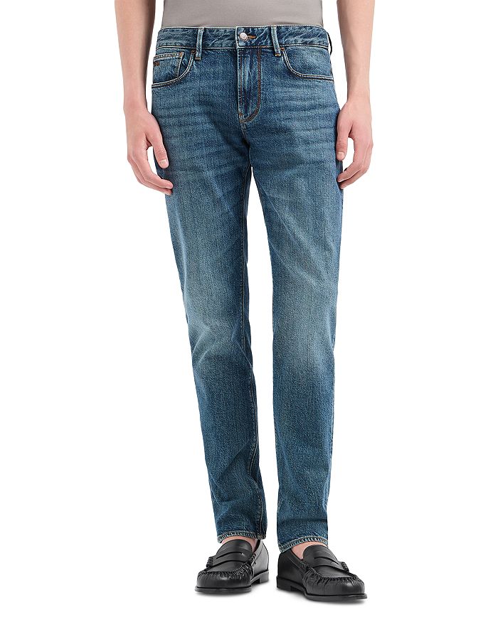 

Узкие джинсы с потертостями Medium Blue Emporio Armani, синий