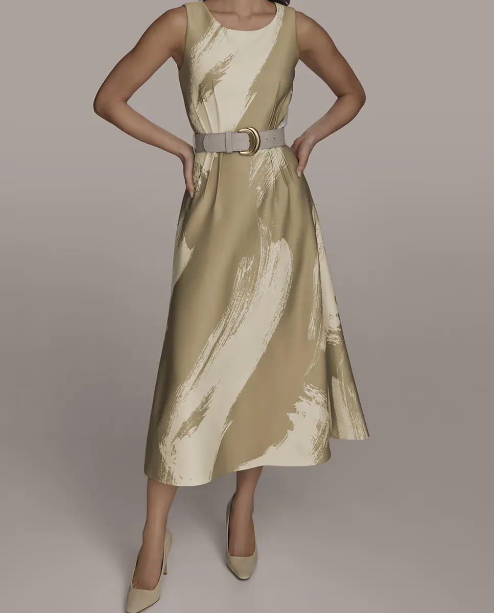 

Платье без рукавов с двуцветным принтом Donna Karan New York, светло-коричневый