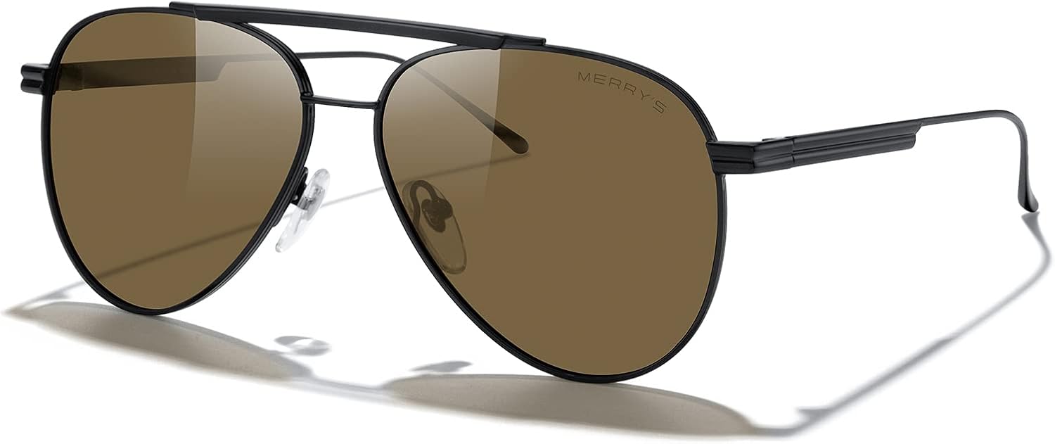 

Классические поляризованные солнцезащитные очки-авиаторы MERRY для женщин и мужчин, ретро-очки для вождения, защита от УФ-излучения UV400, металлизированные солнцезащитные очки MERRY'S, Black Frame/Brown Lens