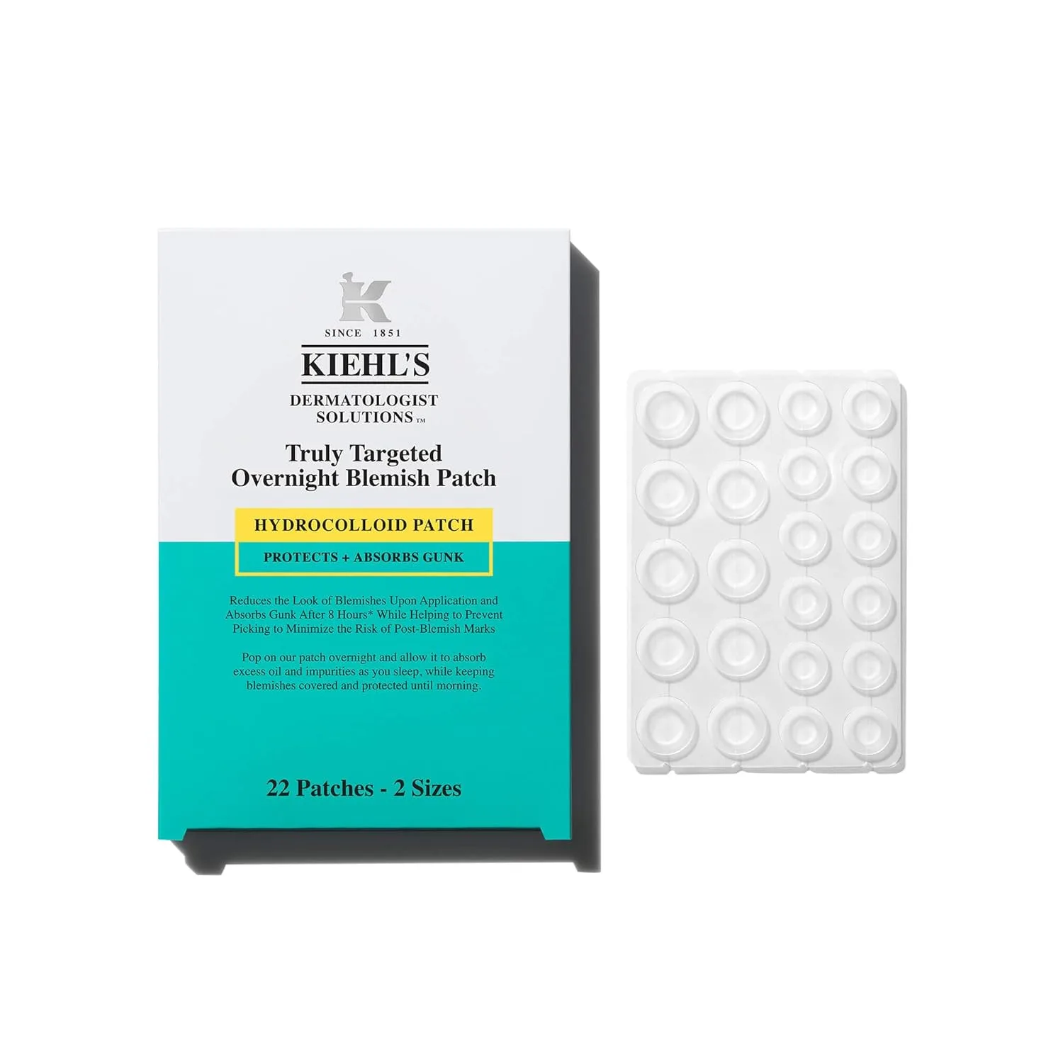 Kiehl's ночные пластыри от прыщей - невидимые гидроколлоидные патчи для точечного лечения, впитывают излишки кожного сала и загрязнения, уменьшают белые и черные точки, акне (22 шт)