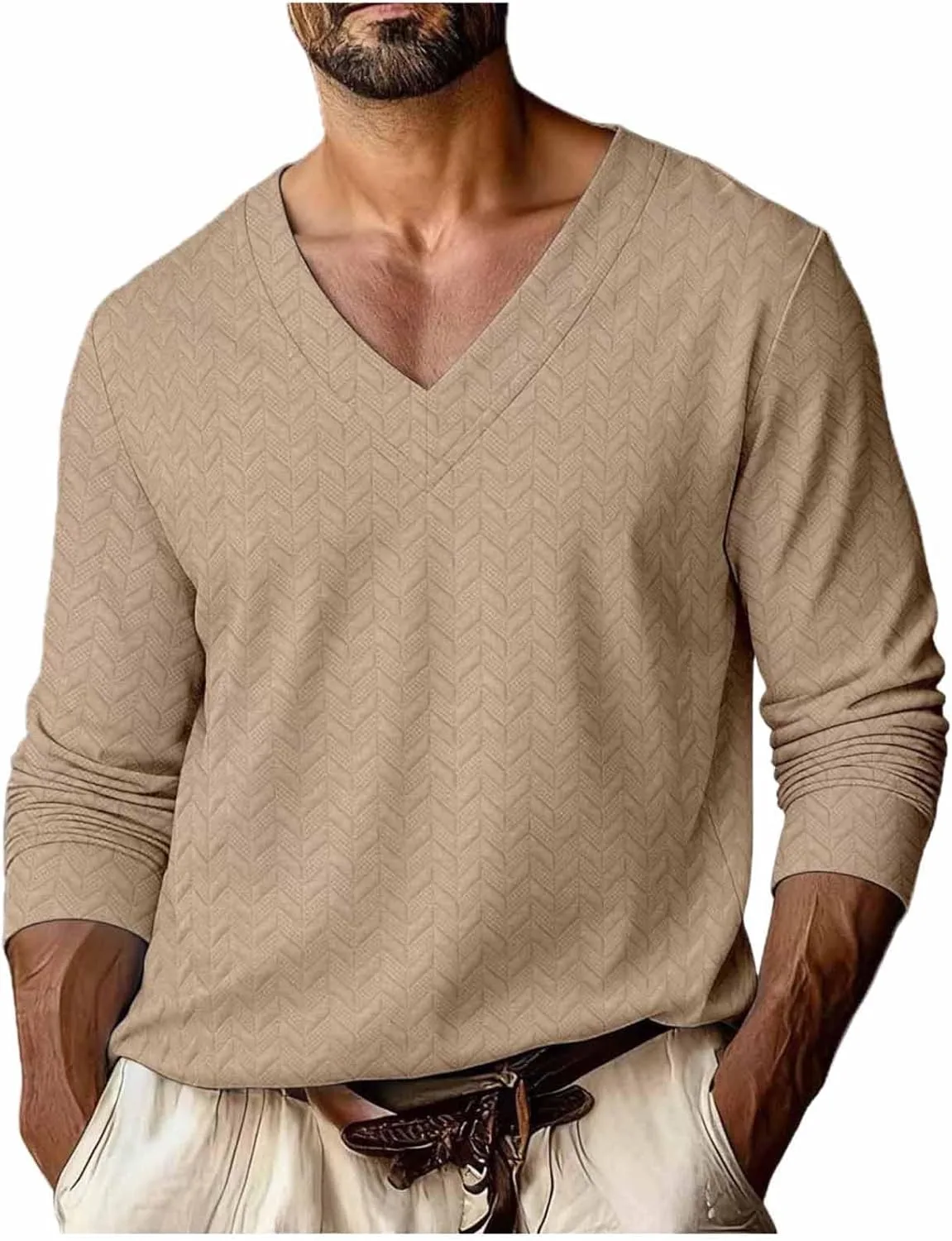 

Мужская стильная футболка с V-образным вырезом Jacquard Cambkatl