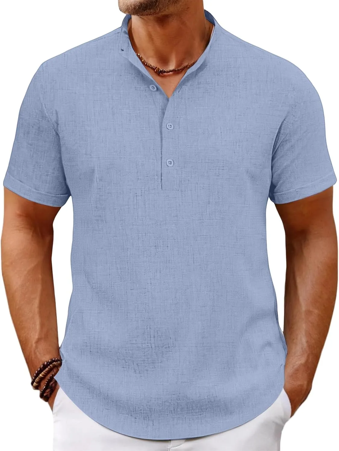 

Мужская рубашка хенли с коротким рукавом и отложным воротником для лета и пляжа CHXLQQX