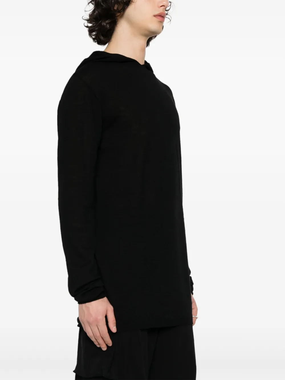 Худи из вирджинской шерсти тонкой вязки Rick Owens, черный — фото 3