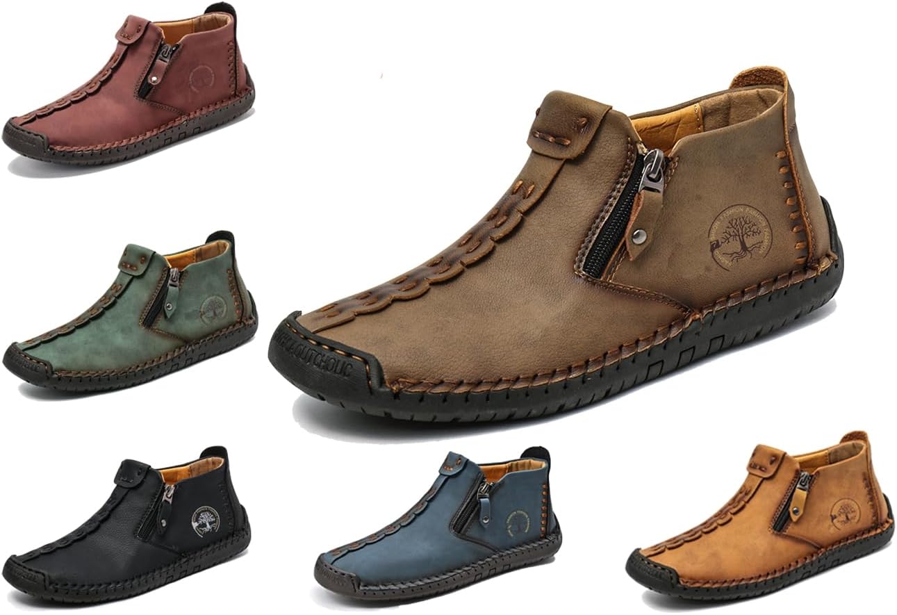 

Мужские лоферы слипоны повседневные кожаные туфли на плоской подошве, пенни-лоферы, легкие дышащие обувь для улицы, прогулок и вождения, комфортные классические туфли с ручной прошивкой, противоскользящие с круглым носком Generic, хаки