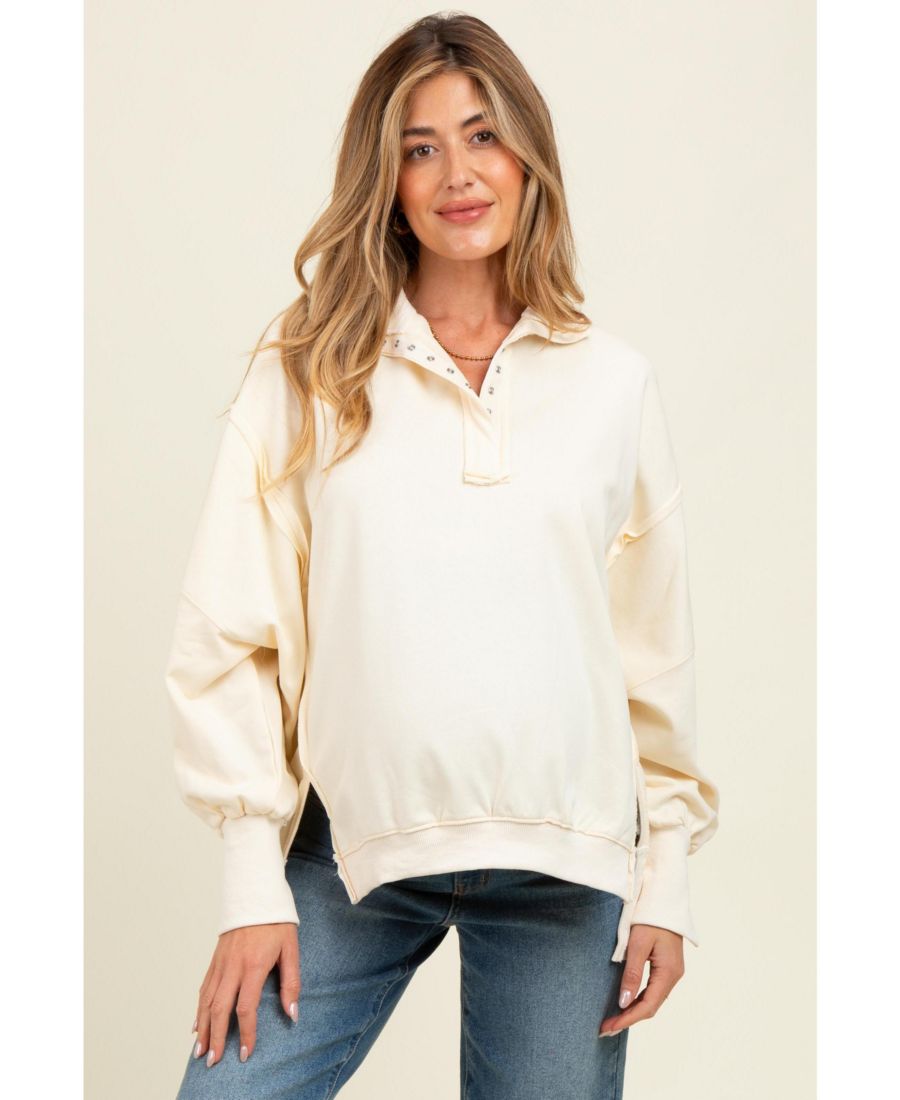 

Пуловер-поло для беременных кремового цвета на кнопках Pinkblush, Cream