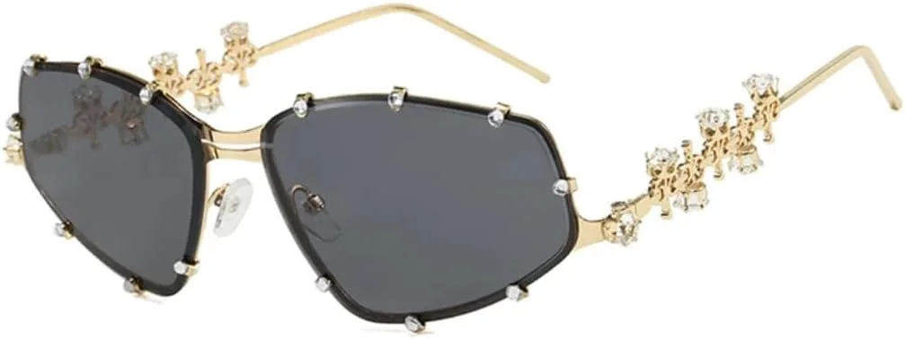 

Солнцезащитные очки с бриллиантами для женщин и мужчин, винтажные, с защитой от УФ-излучения UV400, роскошные, со стразами, в стиле панк UATXTAU, Gold-black