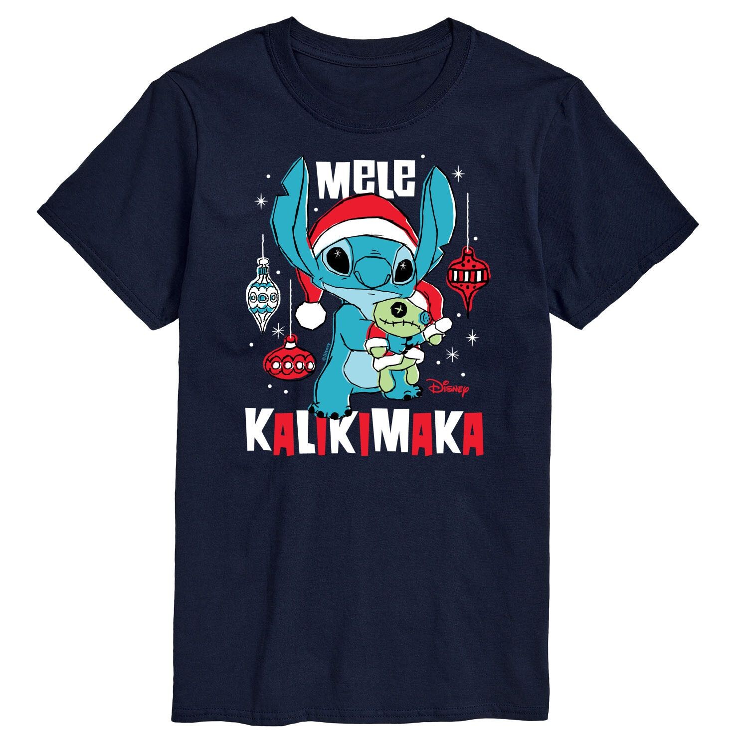 

Футболка с рисунком Lilo & Stitch Big & Tall Mele Kalikimaka, Blue Disney, синий