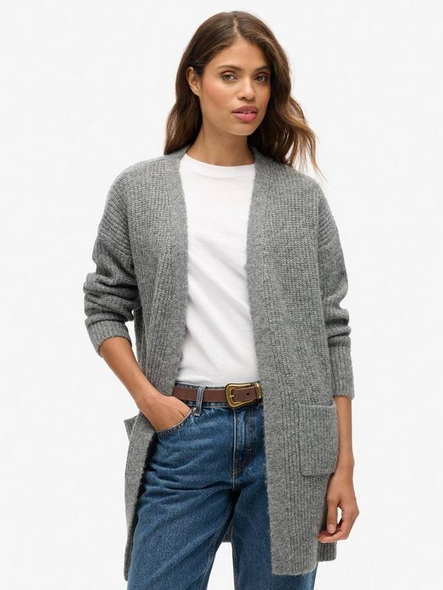 

Незаменимый кардиган из смеси шерсти длинной вязки Superdry, цвет Charcoal Marl