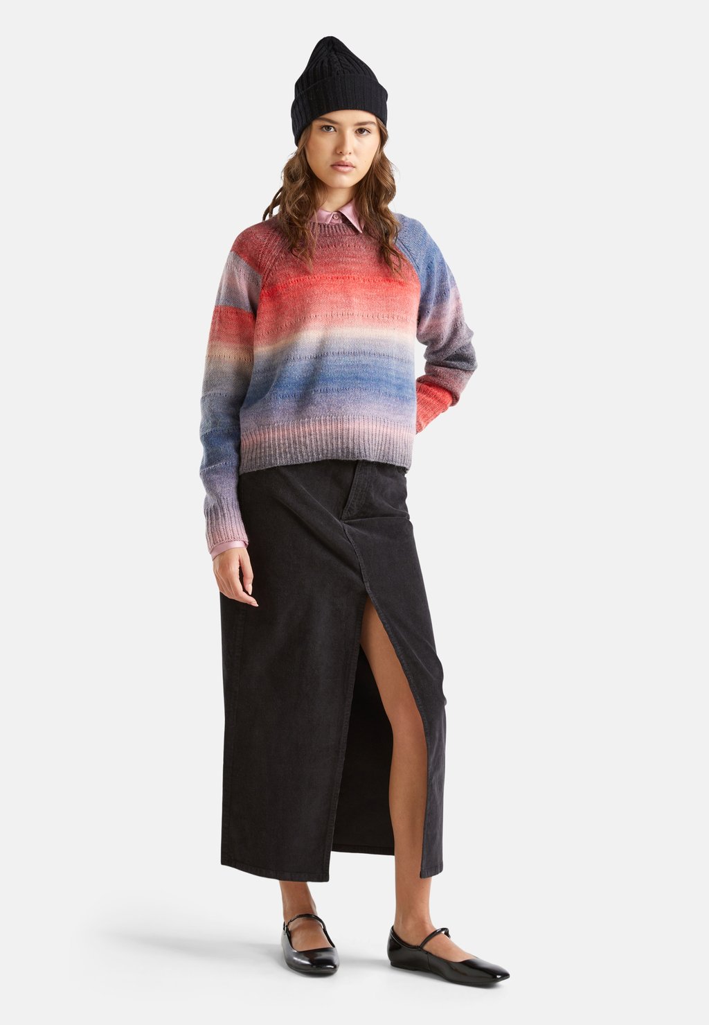 

Юбка А-силуэта LONG STRETCH GARMENT DYED WITH FRONT SPLIT United Colors of Benetton, черный