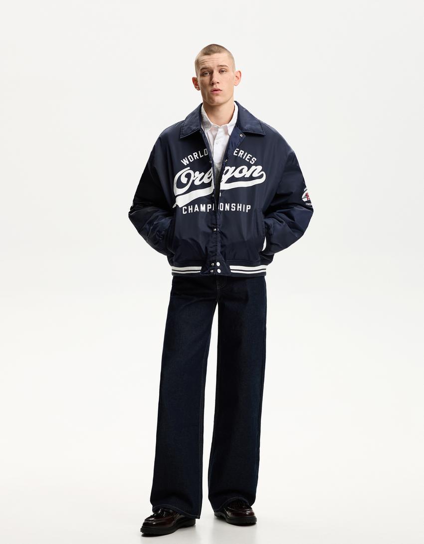 

Университетская куртка-бомбер Bershka, синий