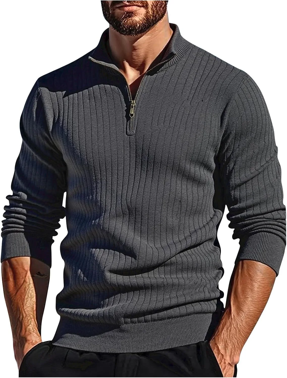 

Мужской свитер с воротником стойкой и молнией на четверть Cambkatl