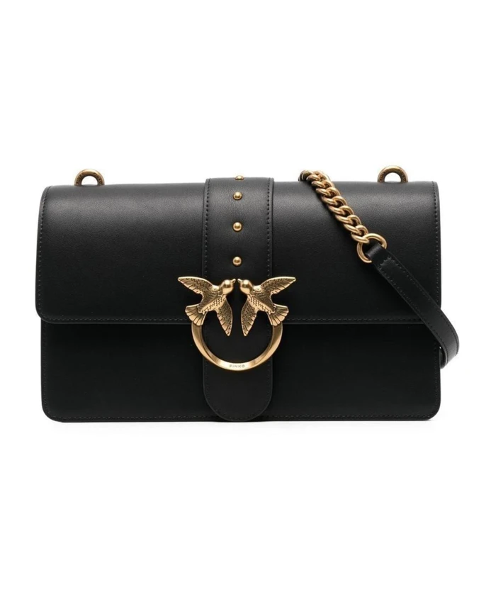 

Кожаная сумка через плечо с хлопковой подкладкой Pinko, черный