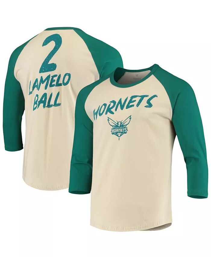 

Мужская футболка LaMelo Ball Cream Charlotte Hornets NBA с рукавом 3/4 реглан Fanatics