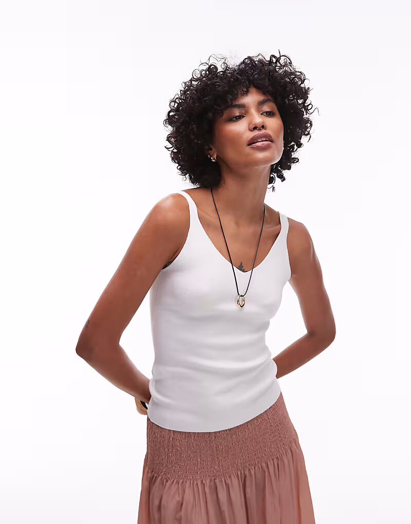 

Вязаный топ с V-образным вырезом цвета слоновой кости Mango