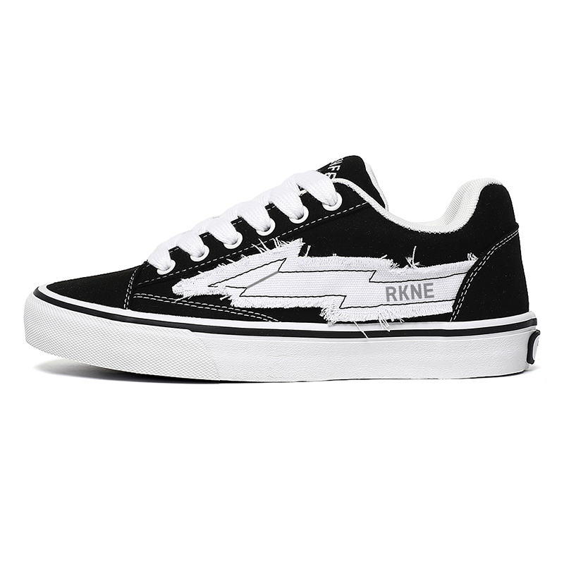 

BURNING FLAME REVENFEXSPOTM x Высокие устойчивые к истиранию нескользящие низкие кеды из холста унисекс - бахромчатые молния черные пухлые туфли