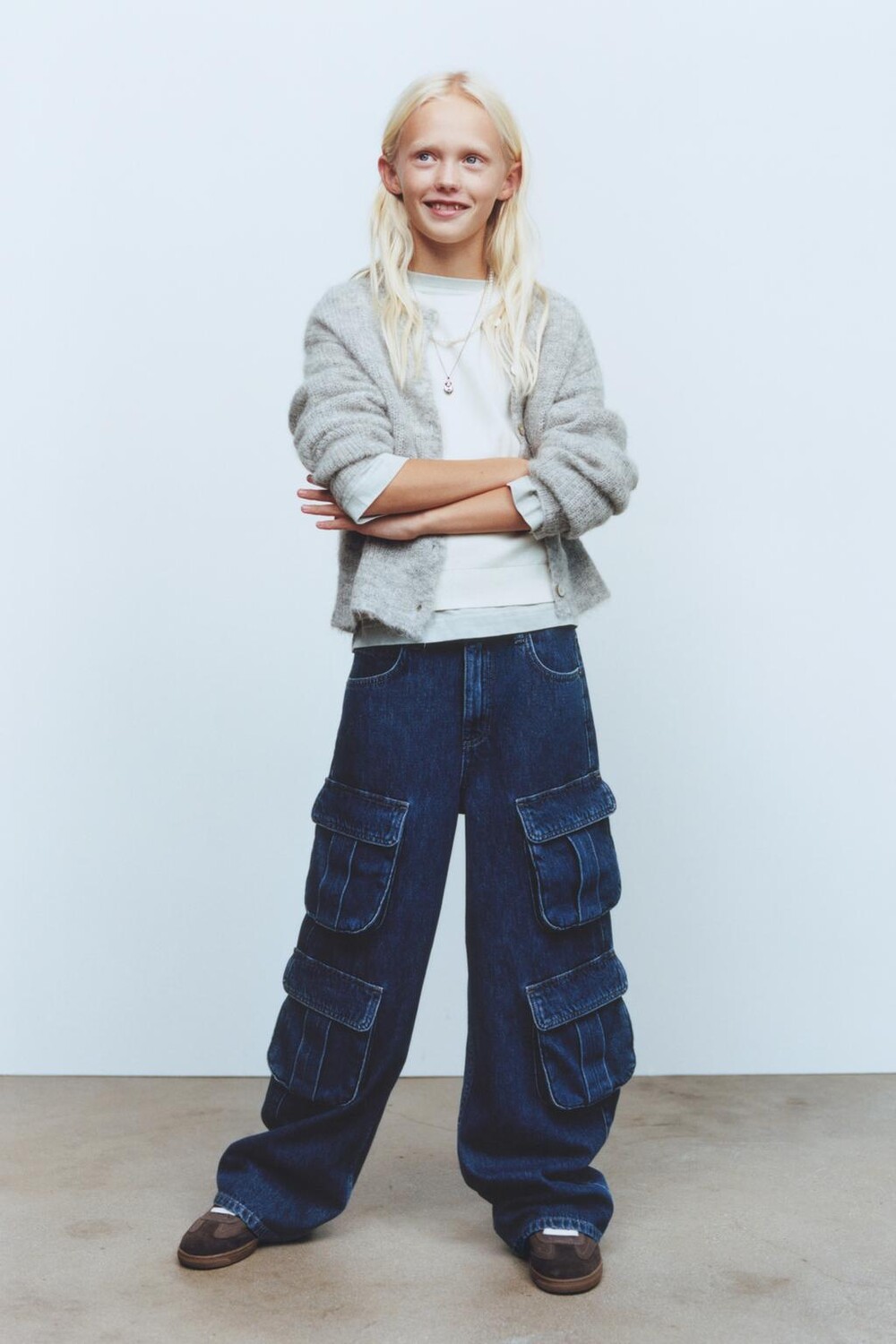 

Широкие джинсы с множеством карманов ZARA, синий