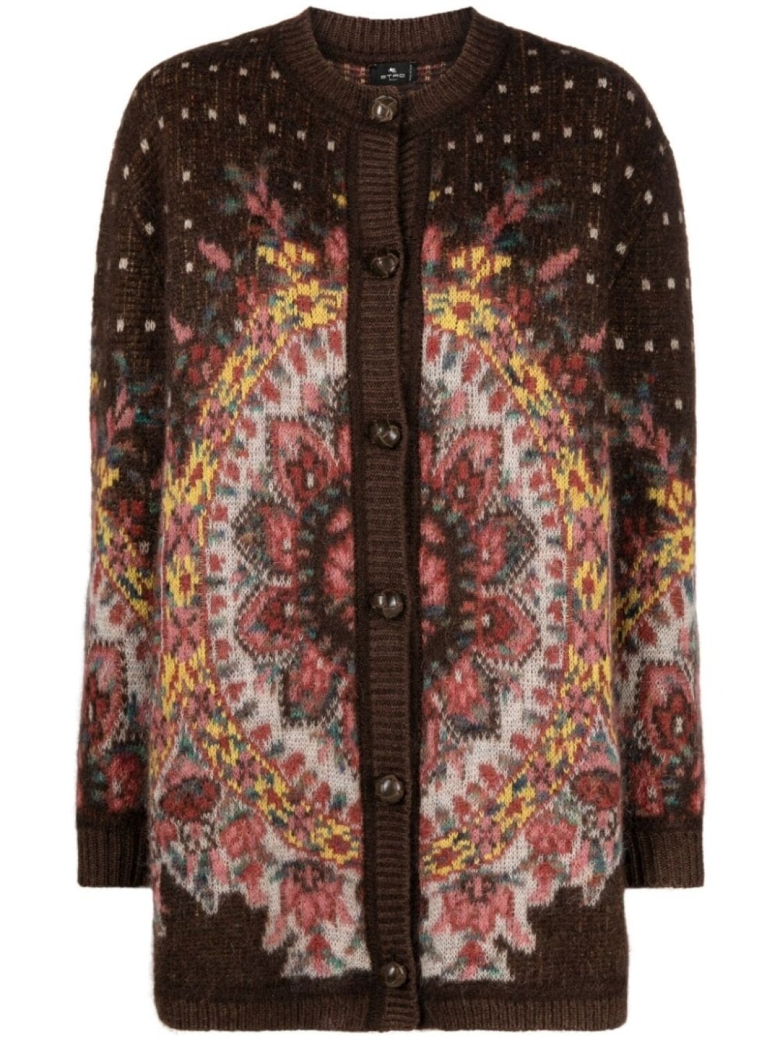 

ETRO жаккардовый кардиган с круглым вырезом и узором, коричневый