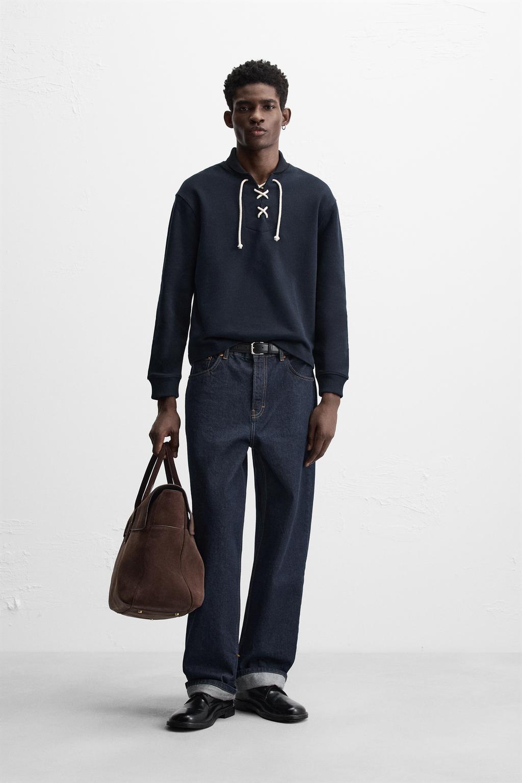 

Контрастная толстовка с завязками ZARA, темно-синий