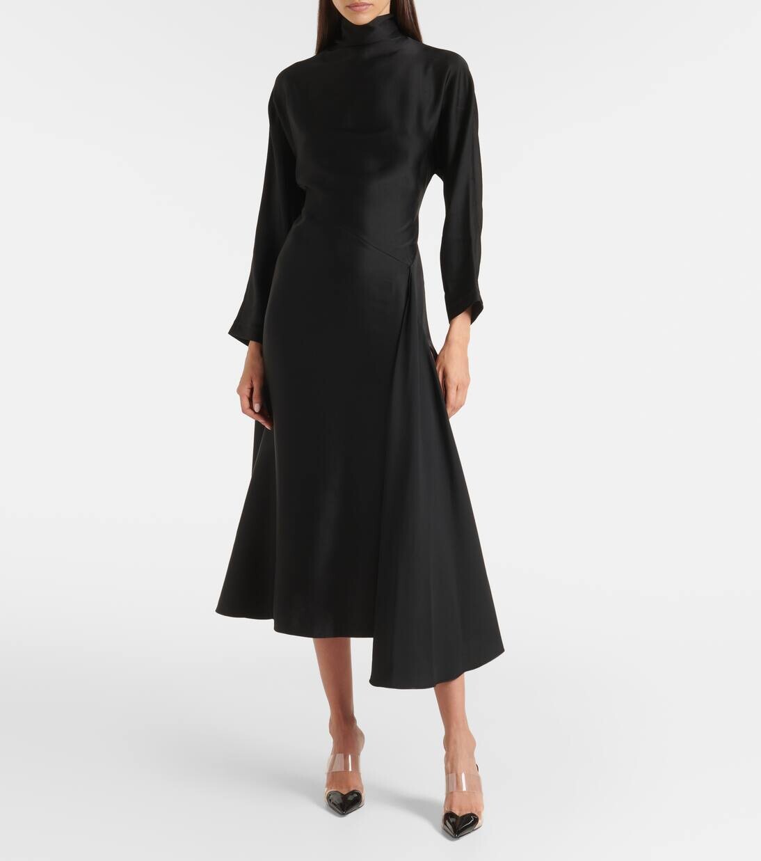 Асимметричное атласное платье миди Alaïa, цвет noir alaia — фото 2