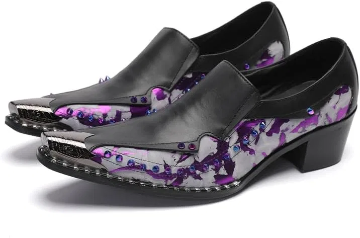 Лоферы мужские кожаные с блочным каблуком, Black/Purple Dacnakby