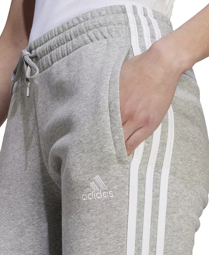 Женские джоггеры из флисового хлопка с 3 полосками adidas, серый — фото 4