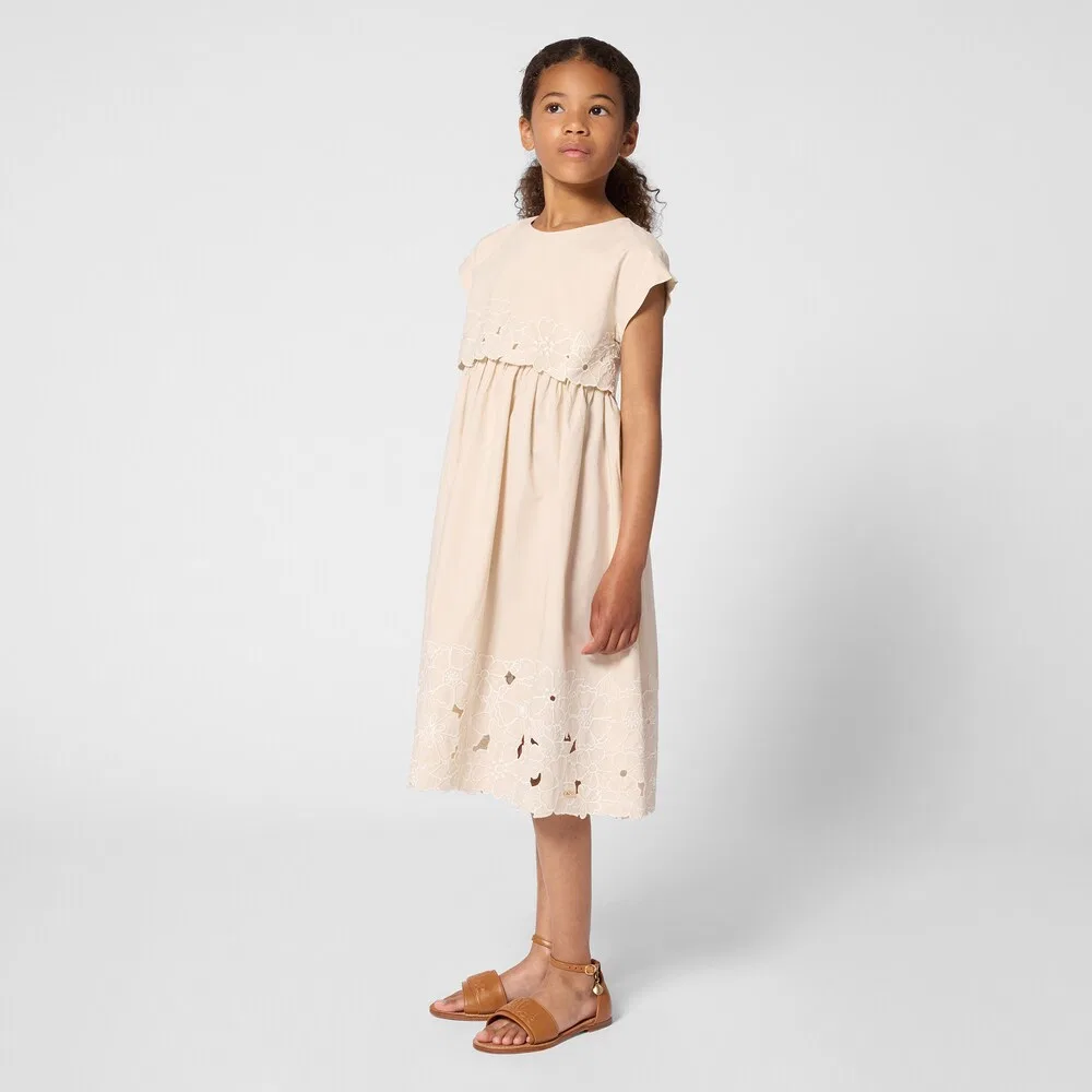 Хлопковое платье Broderie Anglaise Chloé Kids, розовый — фото 4