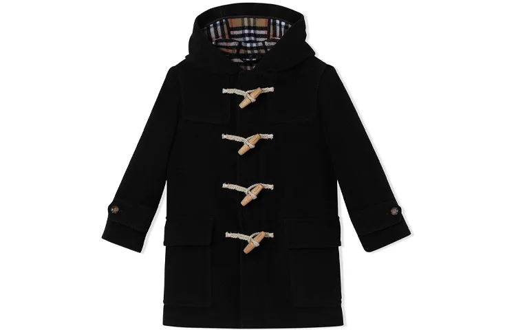 Burberry Однотонный удлиненный нейлоновый пуховик для детей Black