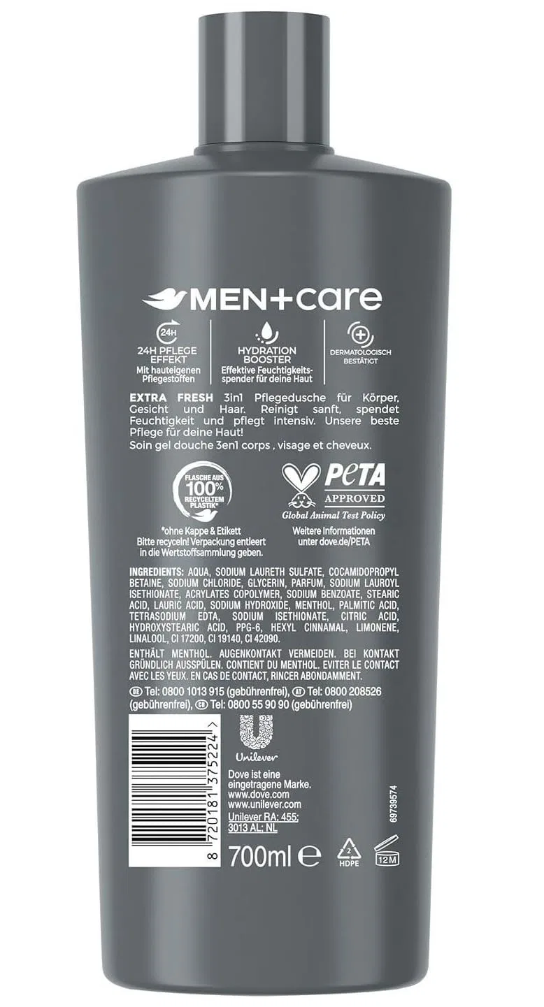 Мужской гель для душа Dove Men+Care 3-в-1 Extra Fresh 700 мл, 8 шт. Dove
