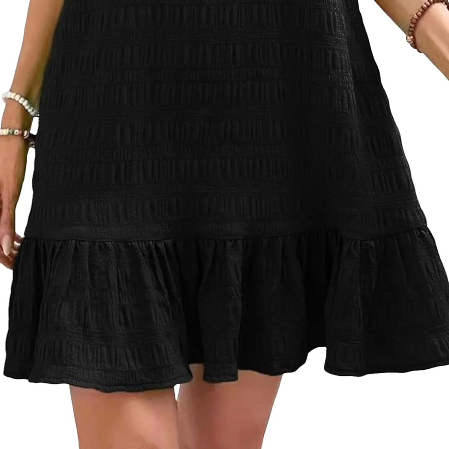 Летние платья для женщин: повседневные свободные платья без рукавов, сарафаны, платья-майки с оборками по низу, пляжные платья с карманами (2025 год) Generic, черный — фото 2